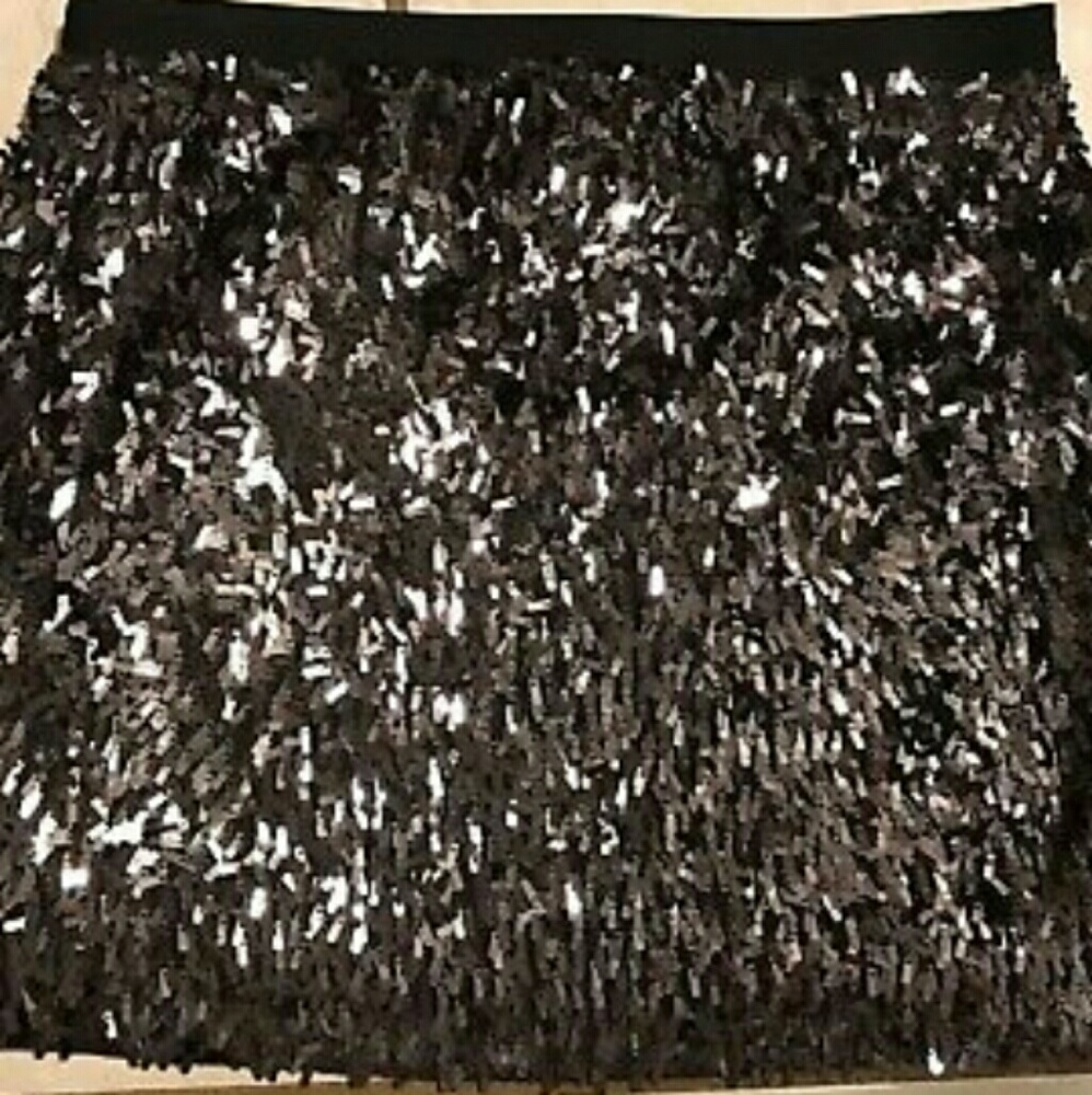 EXPRESS Black with Charcoal Gray Sequin Mini Skirt